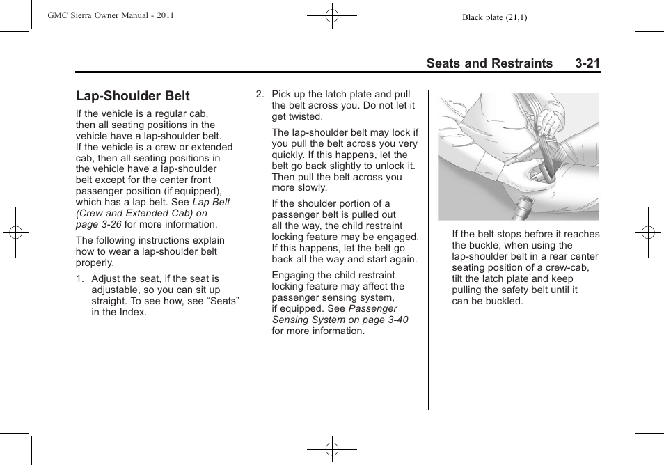 Lap-shoulder belt, Lap-shoulder belt -21, Airbag | GMC 2011 Sierra User Manual | Page 89 / 594