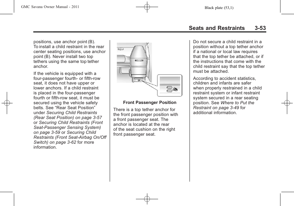 Seats and restraints 3-53 | GMC 2011 Savana User Manual | Page 101 / 410