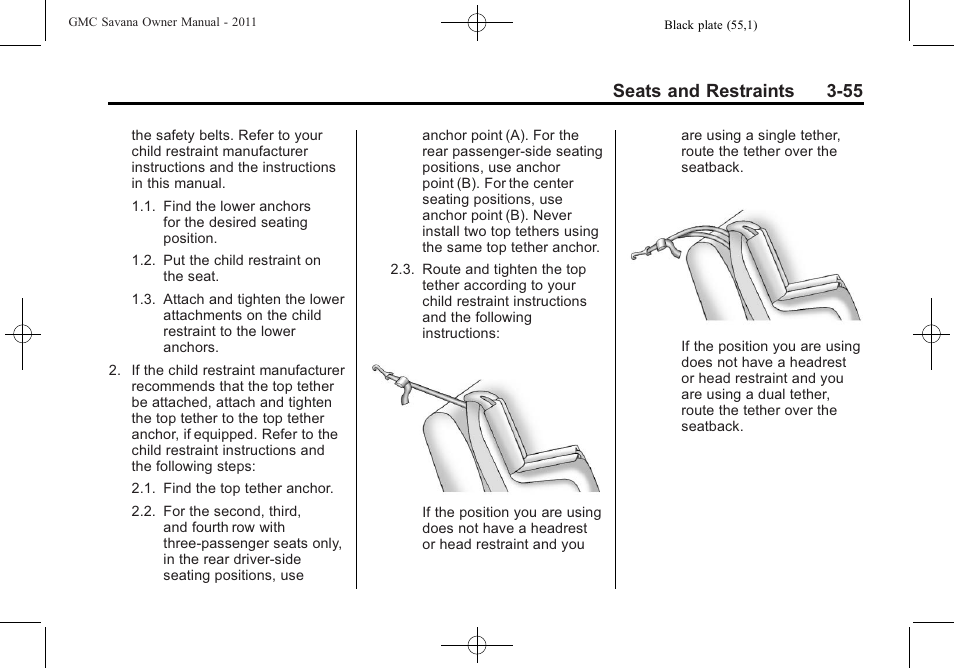 Seats and restraints 3-55 | GMC 2011 Savana User Manual | Page 103 / 410