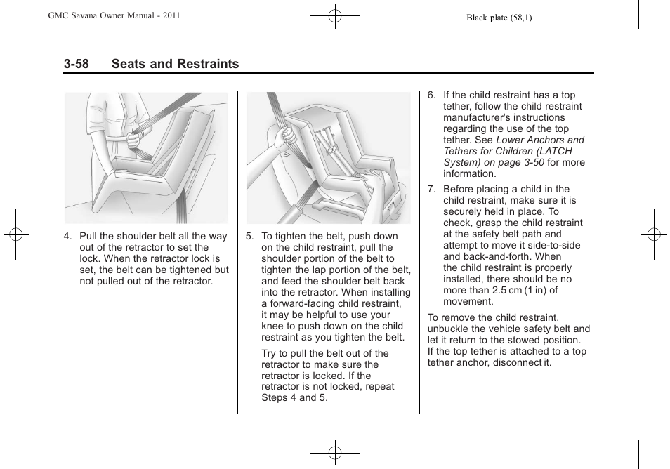 58 seats and restraints | GMC 2011 Savana User Manual | Page 106 / 410