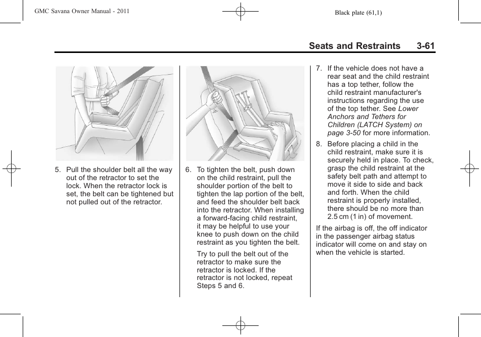 Seats and restraints 3-61 | GMC 2011 Savana User Manual | Page 109 / 410