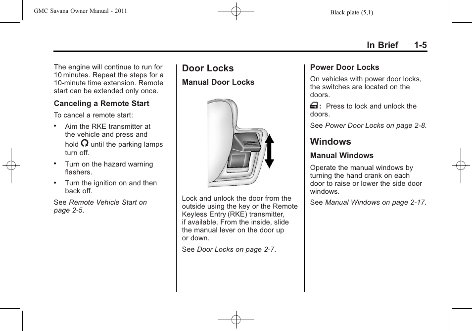Door locks, Windows, Door locks -5 windows -5 | Portable, Bluetooth | GMC 2011 Savana User Manual | Page 11 / 410