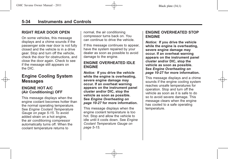 Engine cooling system messages, Engine cooling system, Messages -34 | GMC 2011 Savana User Manual | Page 150 / 410