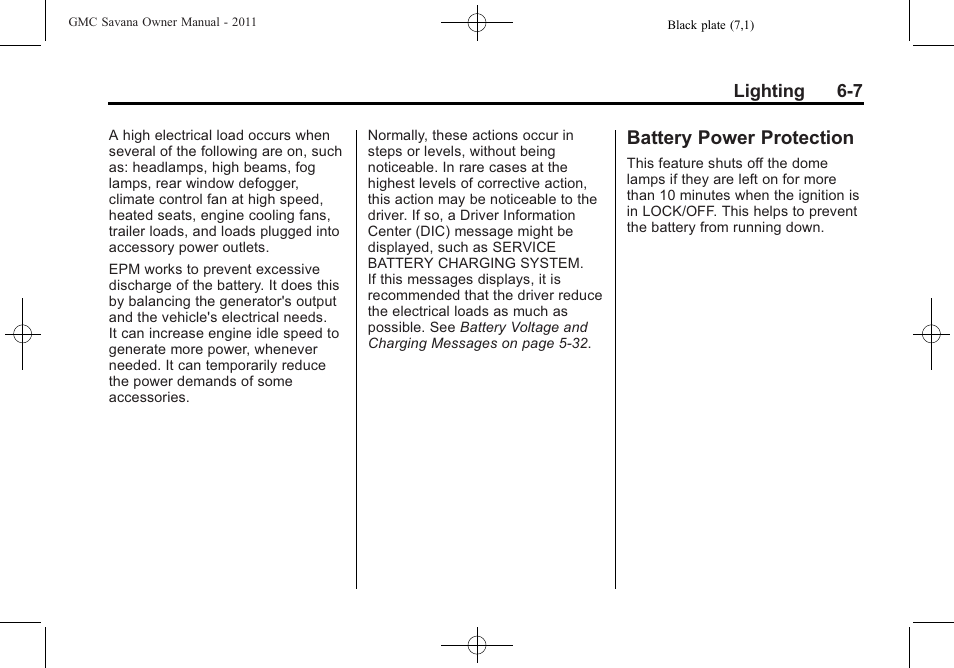 Battery power protection, Battery power protection -7 | GMC 2011 Savana User Manual | Page 169 / 410