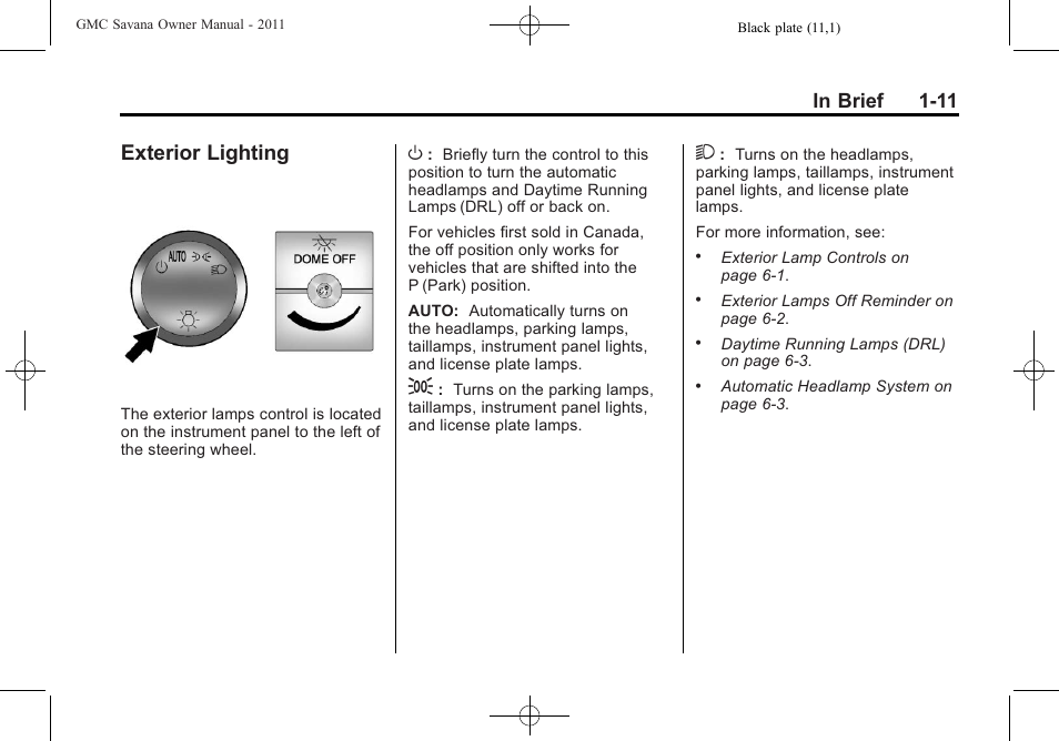 Exterior lighting, Exterior lighting -11 | GMC 2011 Savana User Manual | Page 17 / 410