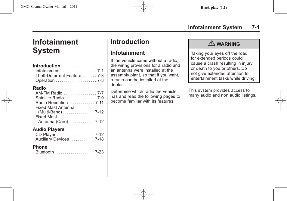 Infotainment system, Introduction, Infotainment | Infotainment system -1, Introduction -1 | GMC 2011 Savana User Manual | Page 171 / 410