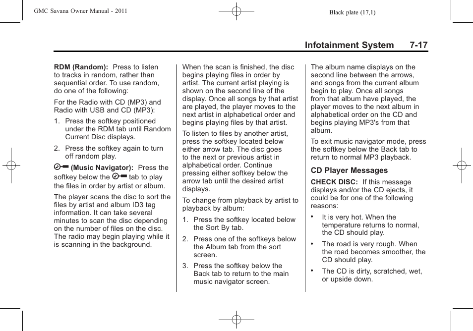 Infotainment system 7-17 | GMC 2011 Savana User Manual | Page 187 / 410