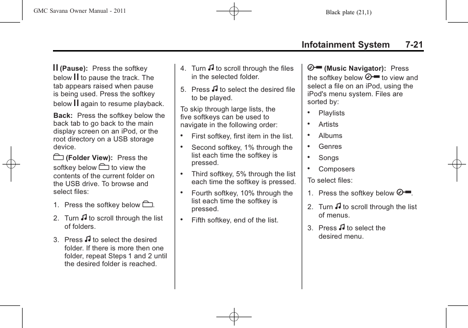 Infotainment system 7-21 | GMC 2011 Savana User Manual | Page 191 / 410