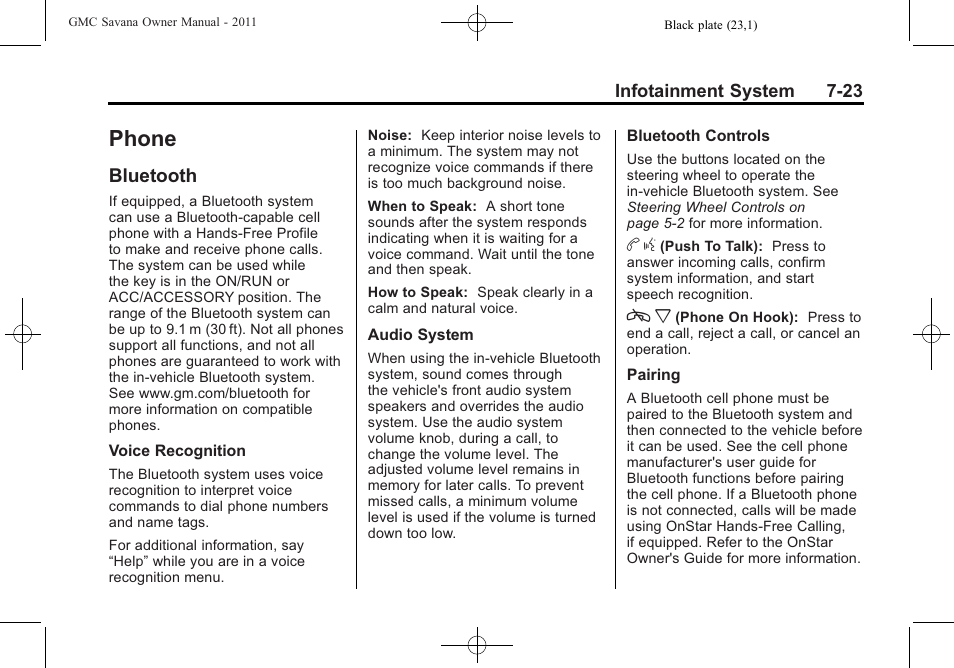 Phone, Bluetooth, Phone -23 | Bluetooth -23 | GMC 2011 Savana User Manual | Page 193 / 410