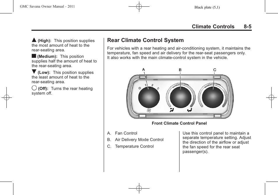 Rear climate control system, Rear climate control, System -5 | GMC 2011 Savana User Manual | Page 205 / 410