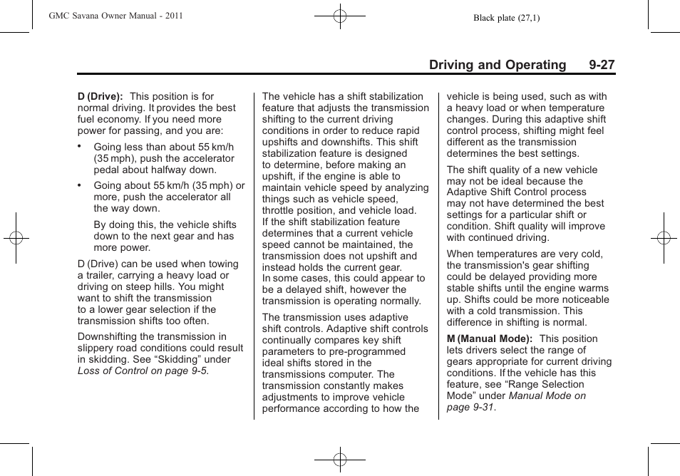 Driving and operating 9-27 | GMC 2011 Savana User Manual | Page 235 / 410