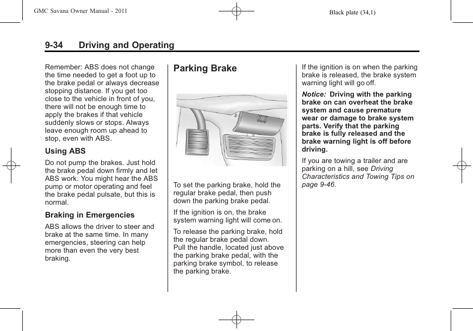 Parking brake, Parking brake -34 | GMC 2011 Savana User Manual | Page 242 / 410
