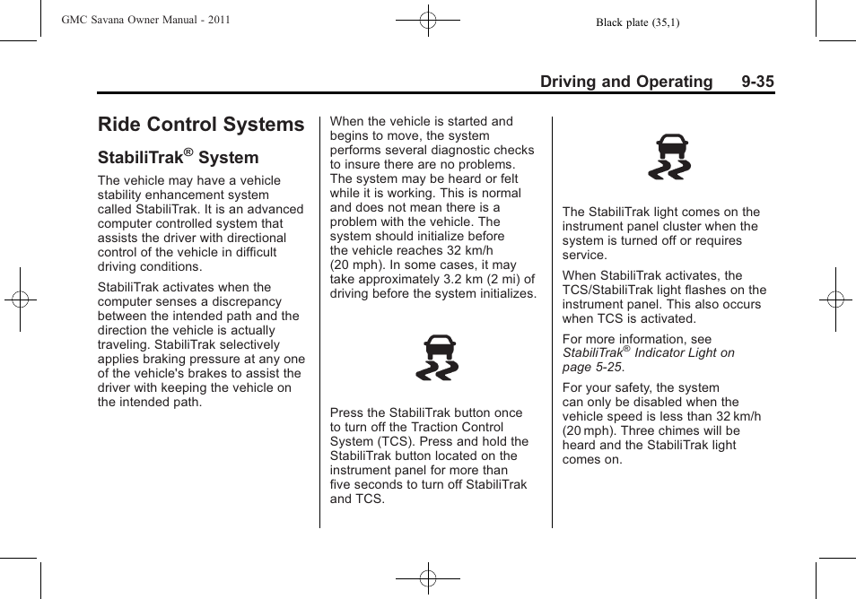 Ride control systems, Stabilitrak® system, Ride control systems -35 | Stabilitrak, System on, System, System -35, Add-on | GMC 2011 Savana User Manual | Page 243 / 410