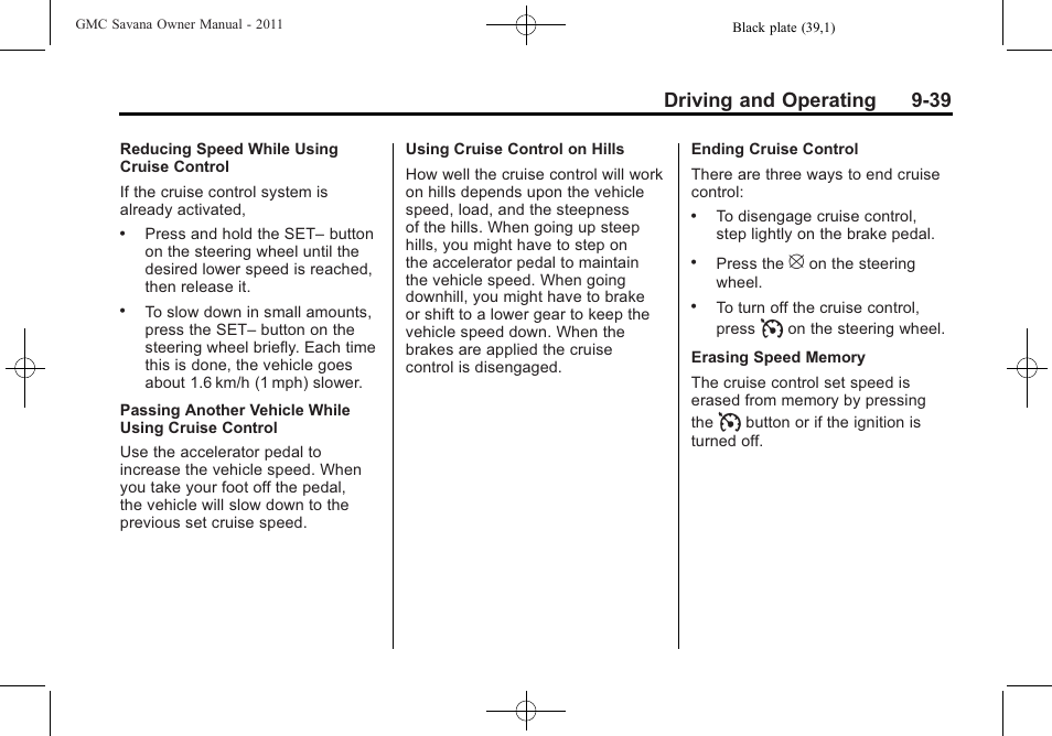 Driving and operating 9-39 | GMC 2011 Savana User Manual | Page 247 / 410