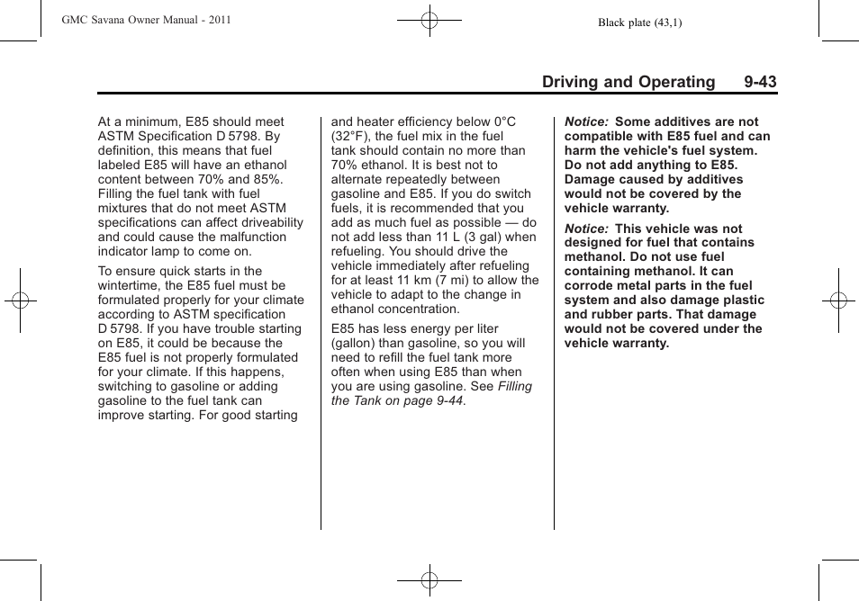 Driving and operating 9-43 | GMC 2011 Savana User Manual | Page 251 / 410