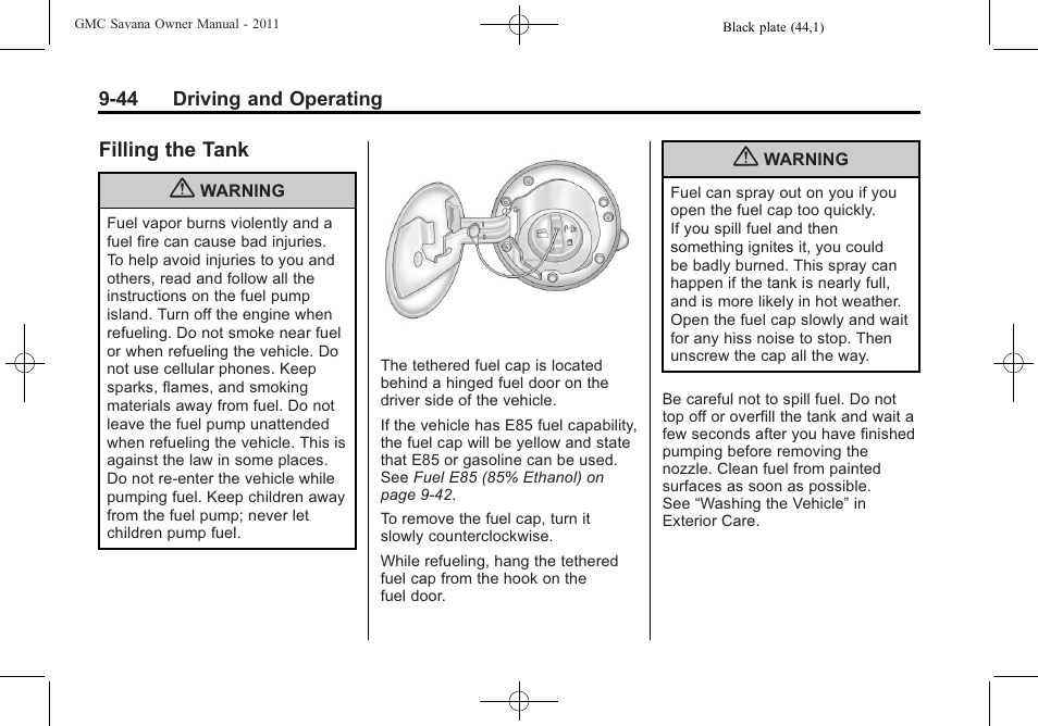 Filling the tank, Filling the tank -44 | GMC 2011 Savana User Manual | Page 252 / 410