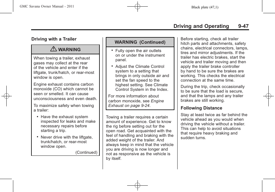 Driving and operating 9-47 | GMC 2011 Savana User Manual | Page 255 / 410