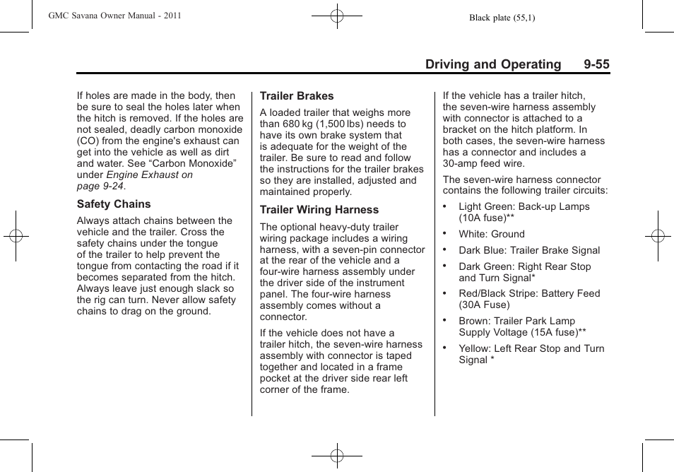 Driving and operating 9-55 | GMC 2011 Savana User Manual | Page 263 / 410