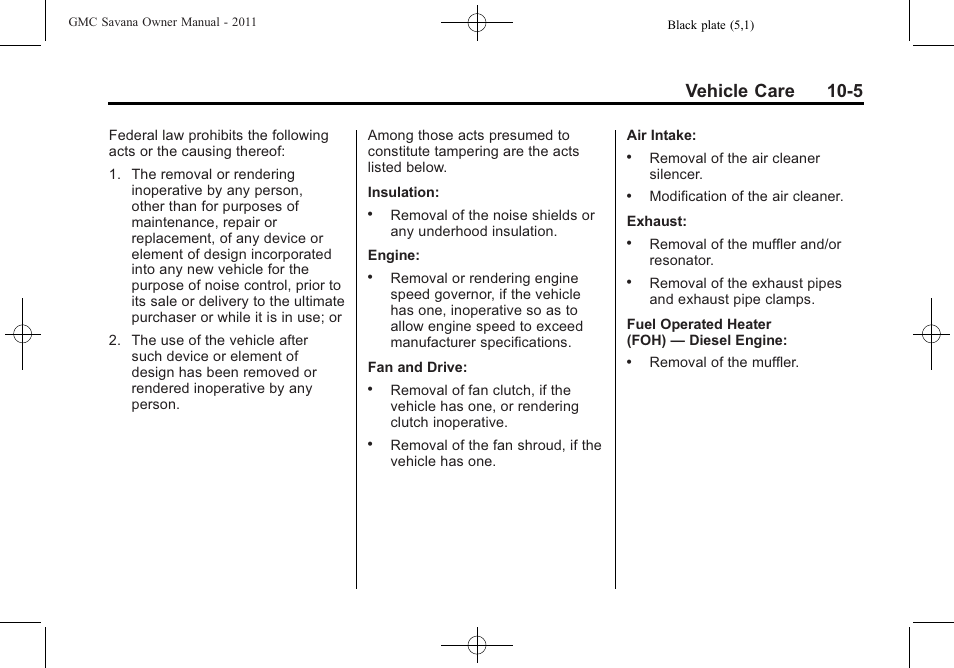 Vehicle care 10-5 | GMC 2011 Savana User Manual | Page 271 / 410