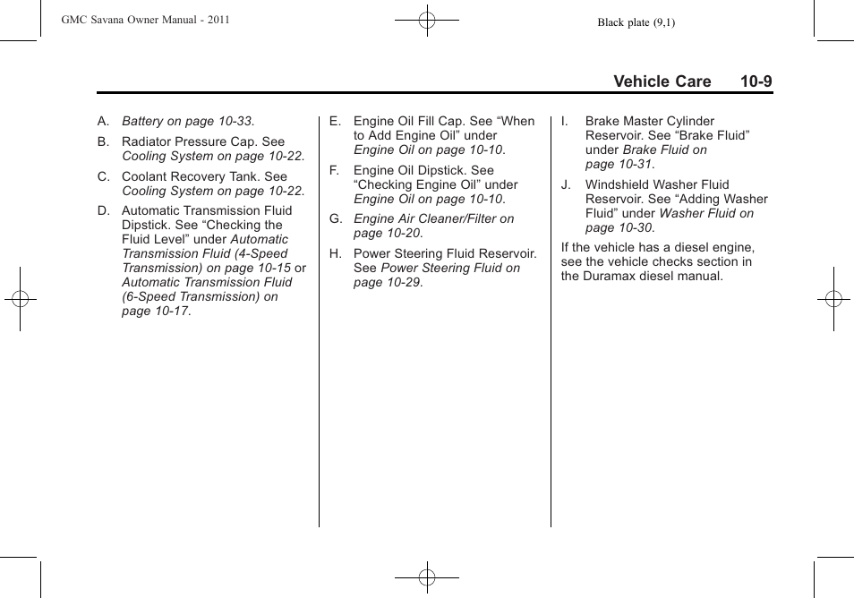 Vehicle care 10-9 | GMC 2011 Savana User Manual | Page 275 / 410