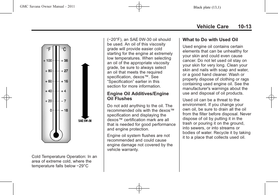 Vehicle care 10-13 | GMC 2011 Savana User Manual | Page 279 / 410