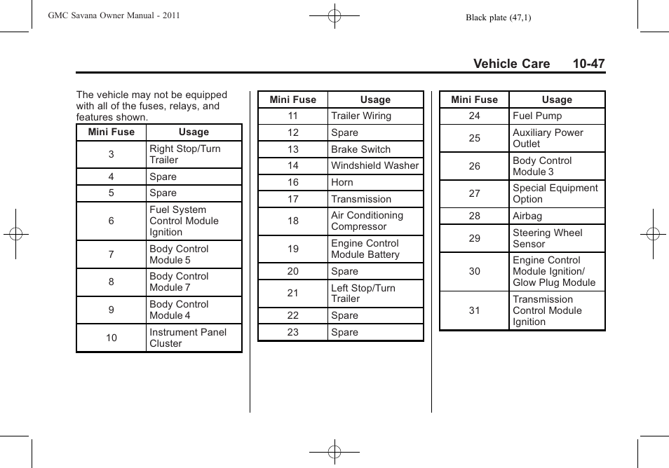 Vehicle care 10-47 | GMC 2011 Savana User Manual | Page 313 / 410