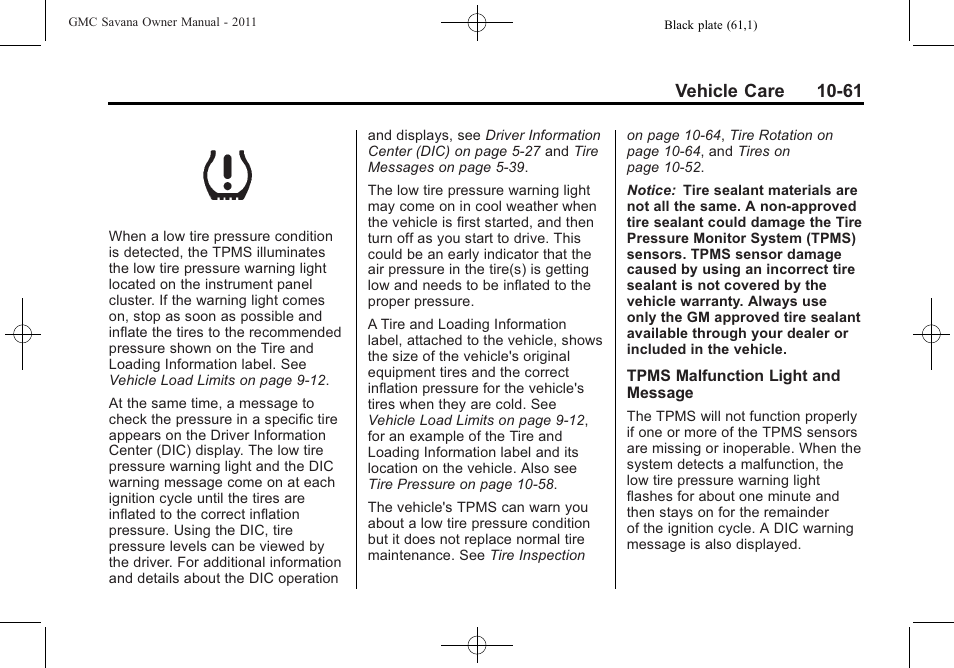 Vehicle care 10-61 | GMC 2011 Savana User Manual | Page 327 / 410