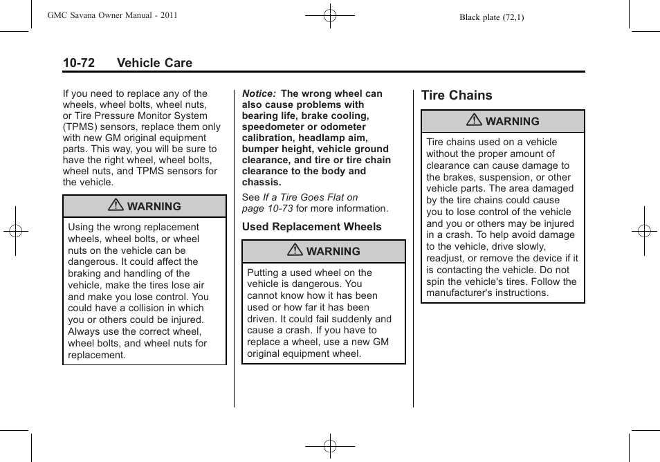 Tire chains, Tire chains -72 | GMC 2011 Savana User Manual | Page 338 / 410