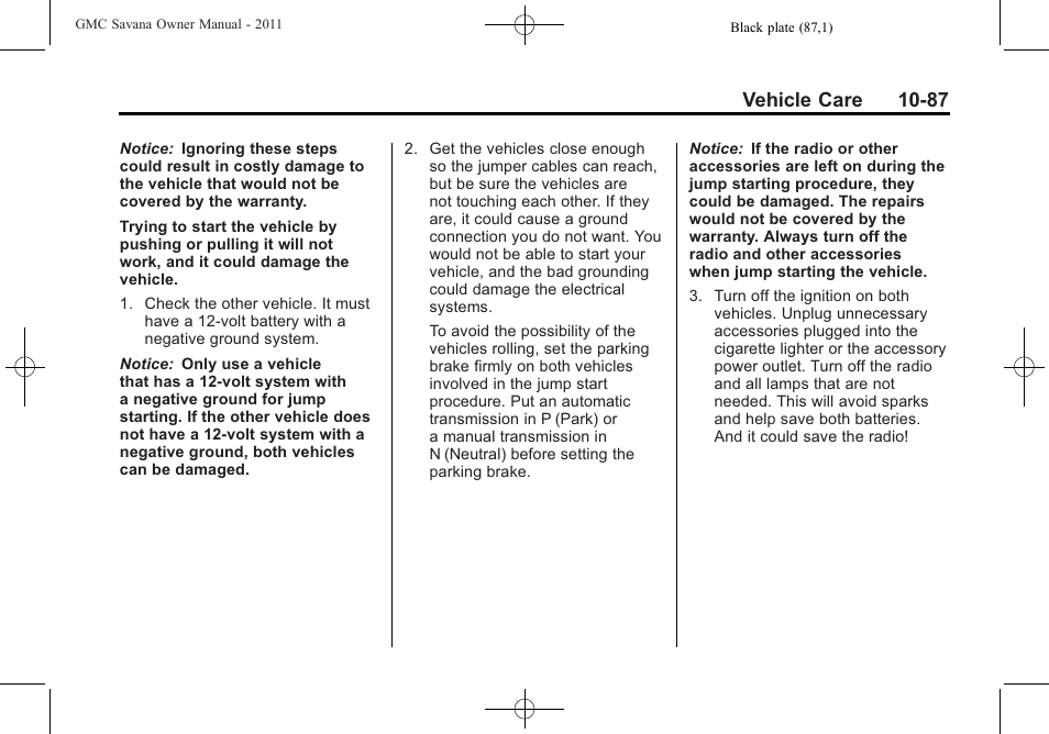 Vehicle care 10-87 | GMC 2011 Savana User Manual | Page 353 / 410