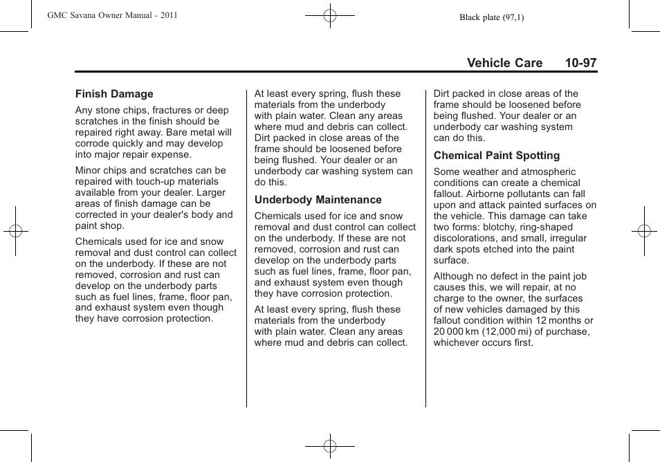 Vehicle care 10-97 | GMC 2011 Savana User Manual | Page 363 / 410