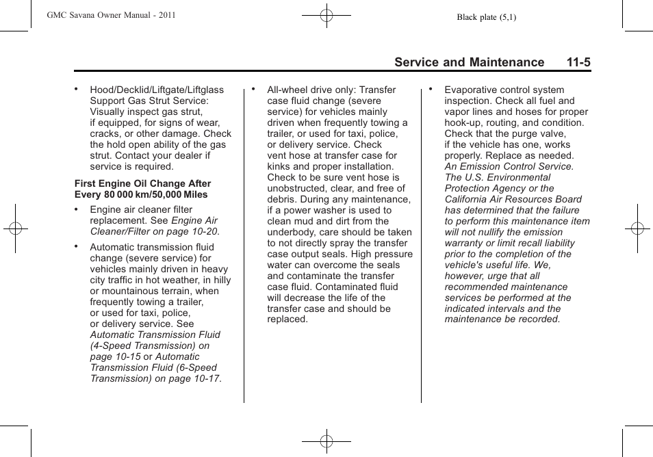 Service and maintenance 11-5 | GMC 2011 Savana User Manual | Page 371 / 410