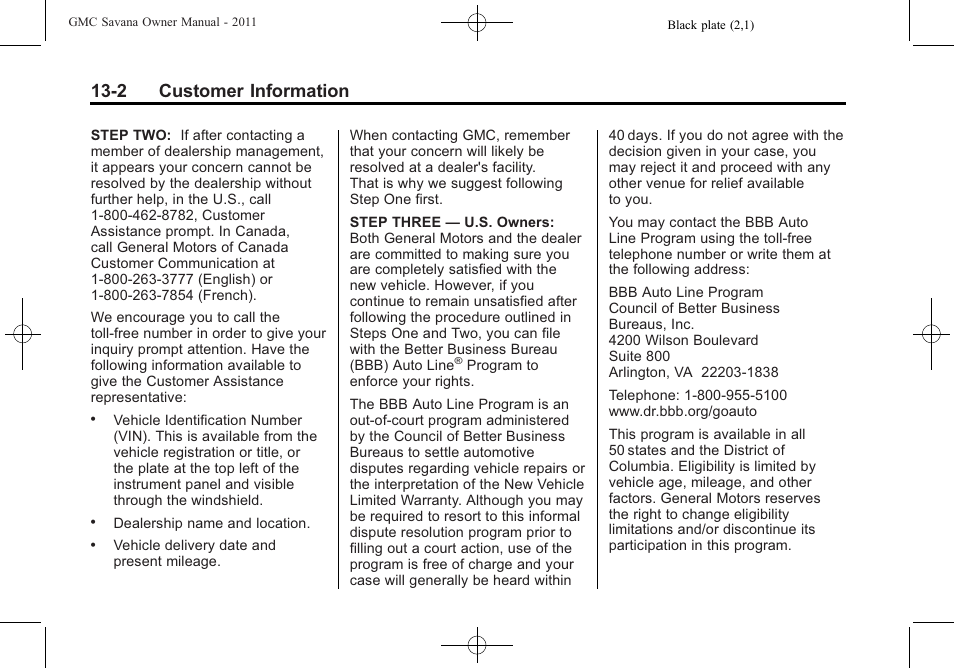 2 customer information | GMC 2011 Savana User Manual | Page 384 / 410
