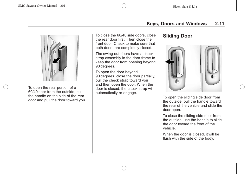 Sliding door, Sliding door -11 | GMC 2011 Savana User Manual | Page 39 / 410