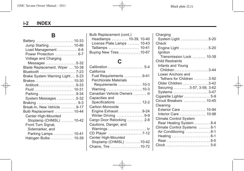 Index_b, Index_c, I-2 index | GMC 2011 Savana User Manual | Page 400 / 410
