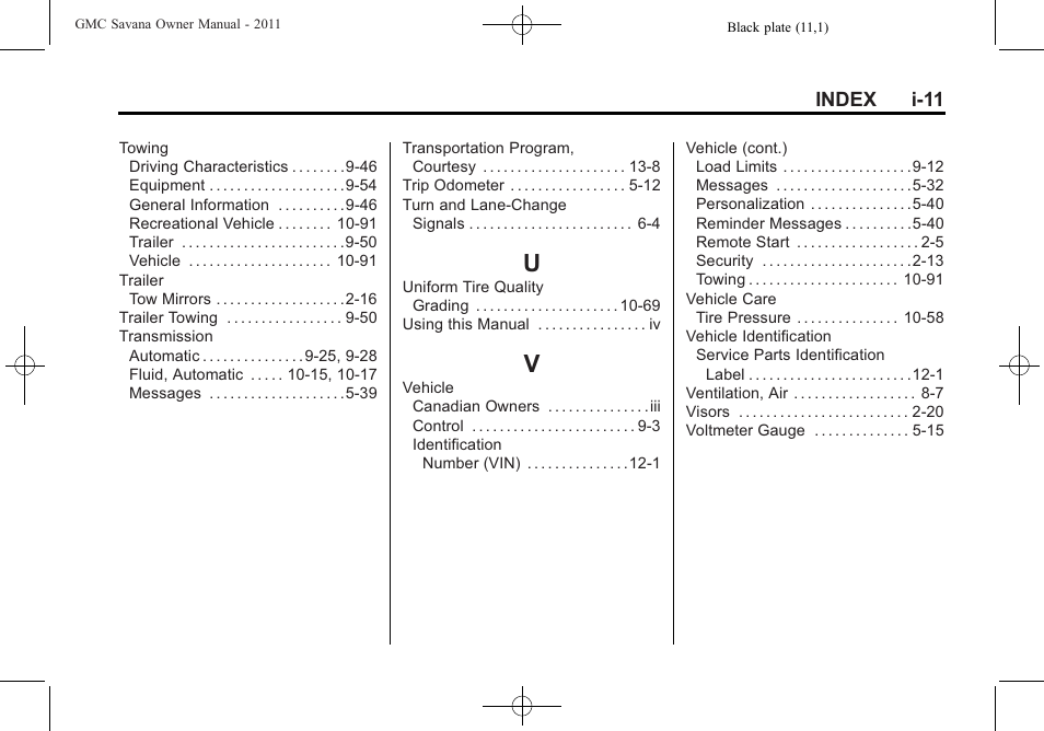 Index_u, Index_v | GMC 2011 Savana User Manual | Page 409 / 410