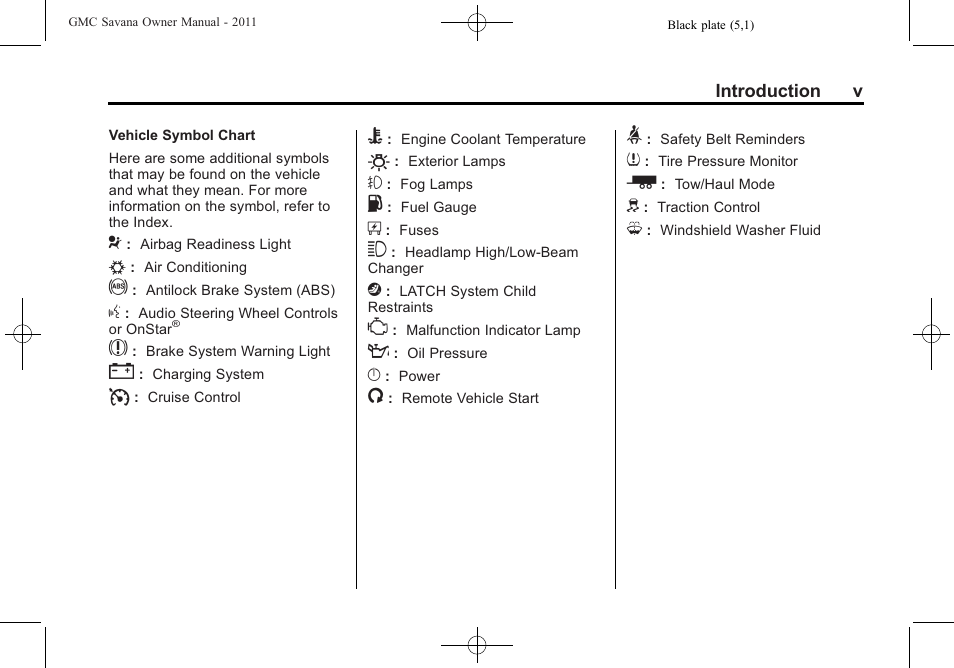 GMC 2011 Savana User Manual | Page 5 / 410