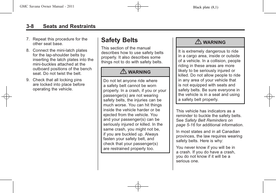 Safety belts, Safety belts -8, Passenger | GMC 2011 Savana User Manual | Page 56 / 410