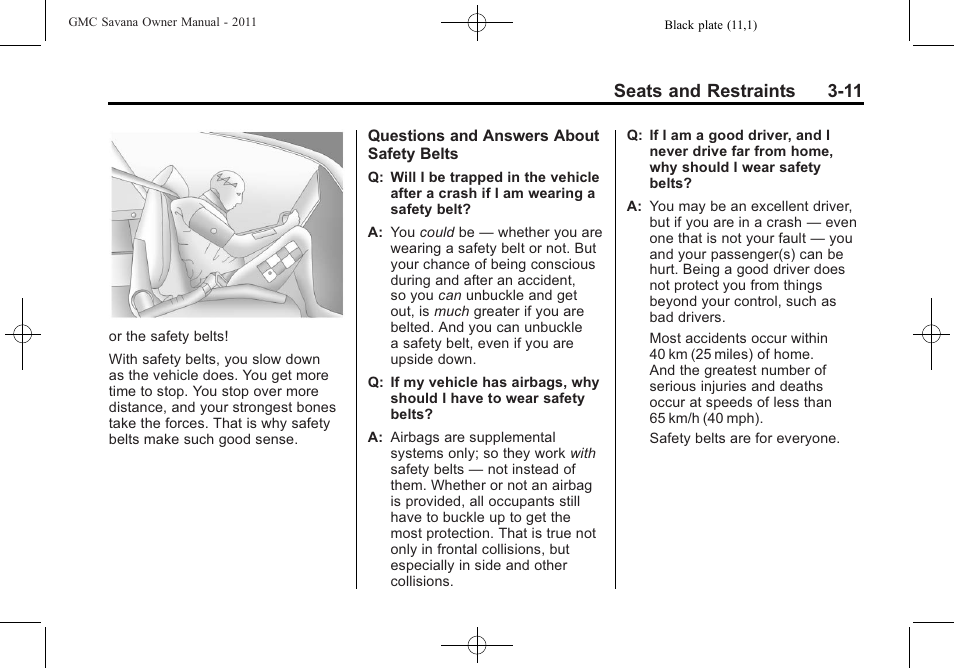 Seats and restraints 3-11 | GMC 2011 Savana User Manual | Page 59 / 410