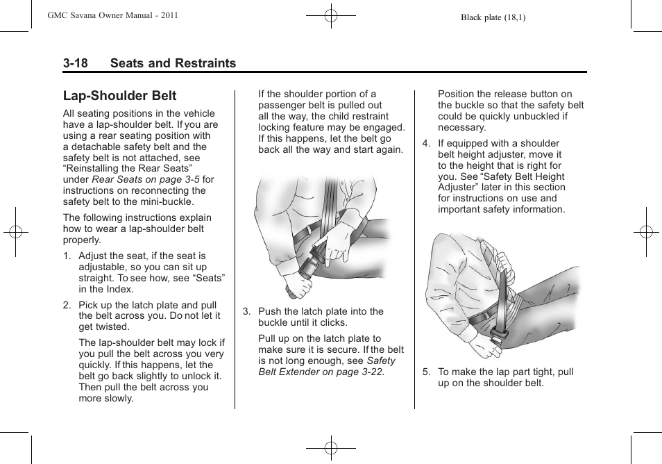 Lap-shoulder belt, Lap-shoulder belt -18, Vehicle | 18 seats and restraints | GMC 2011 Savana User Manual | Page 66 / 410