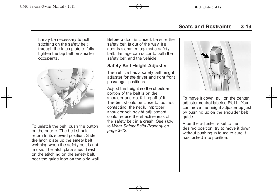 Seats and restraints 3-19 | GMC 2011 Savana User Manual | Page 67 / 410