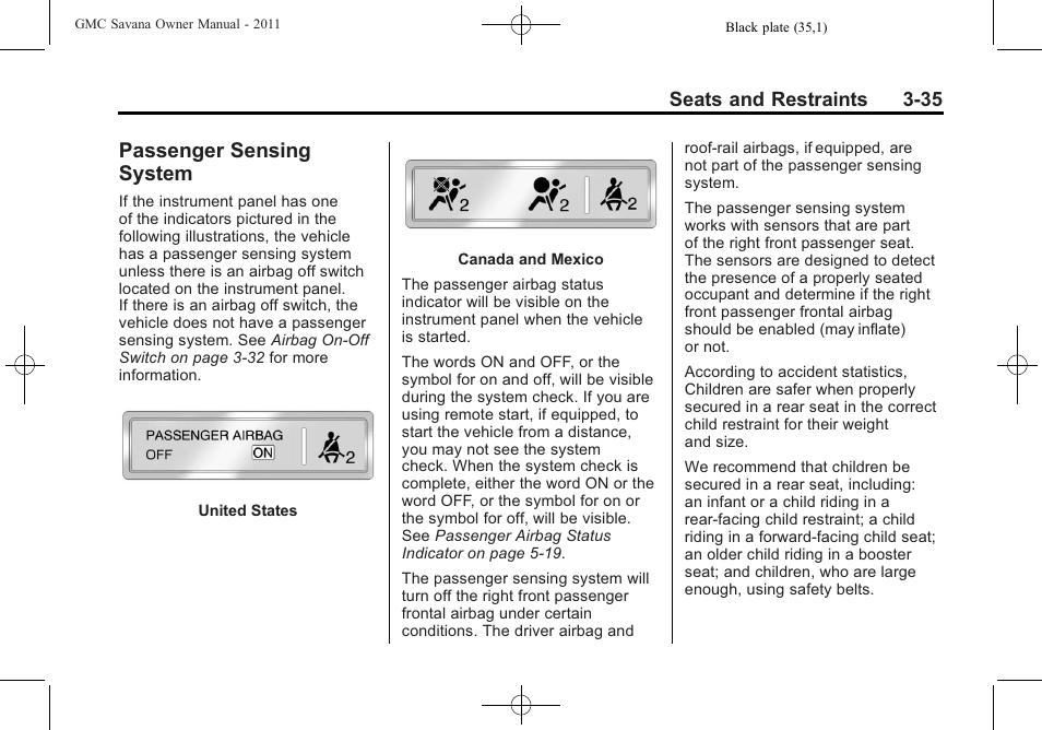 Passenger sensing system, Sensing, System -35 | Switch) | GMC 2011 Savana User Manual | Page 83 / 410