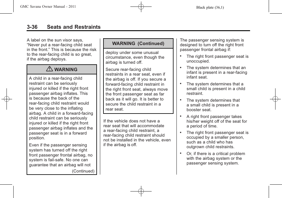 36 seats and restraints | GMC 2011 Savana User Manual | Page 84 / 410