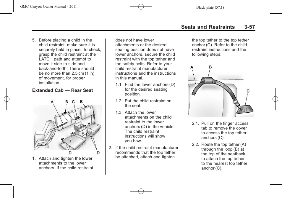 Seats and restraints 3-57 | GMC 2011 Canyon User Manual | Page 101 / 406