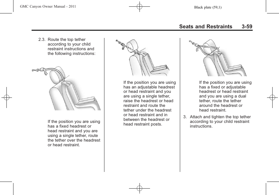 Seats and restraints 3-59 | GMC 2011 Canyon User Manual | Page 103 / 406