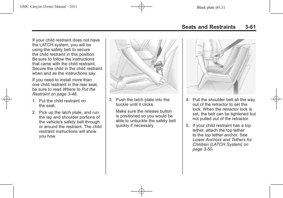 Seats and restraints 3-61 | GMC 2011 Canyon User Manual | Page 105 / 406