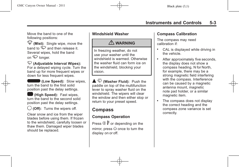 Compass, Compass -3, Malfunction | GMC 2011 Canyon User Manual | Page 117 / 406