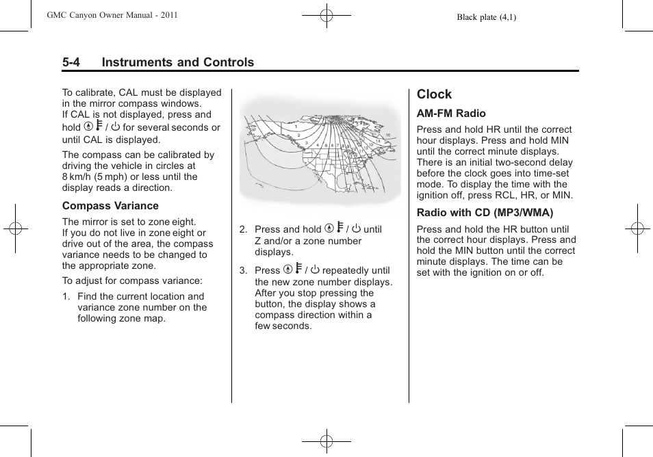 Clock, Clock -4 | GMC 2011 Canyon User Manual | Page 118 / 406