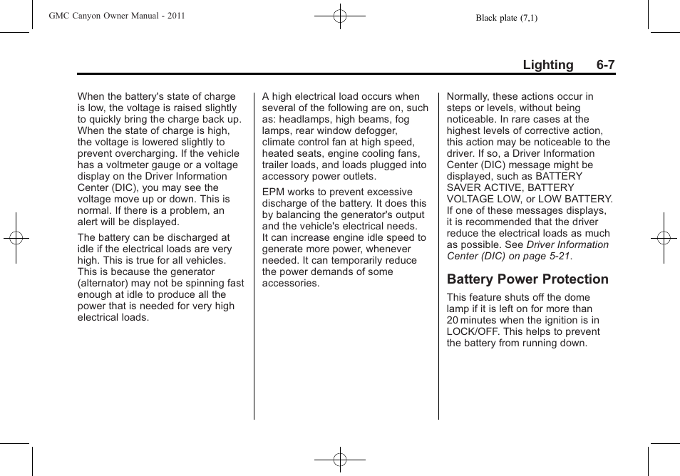 Battery power protection, Battery power protection -7 | GMC 2011 Canyon User Manual | Page 149 / 406