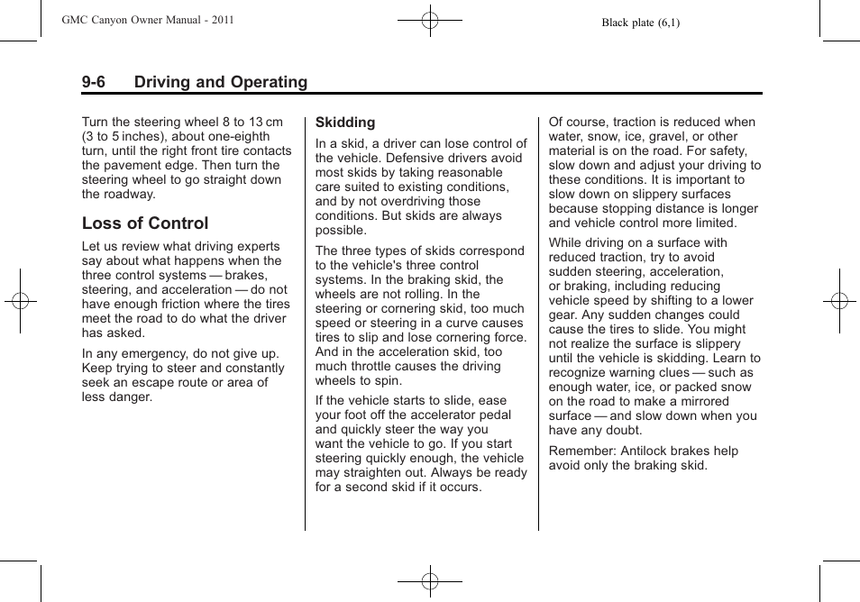 Loss of control, Loss of control -6 | GMC 2011 Canyon User Manual | Page 188 / 406