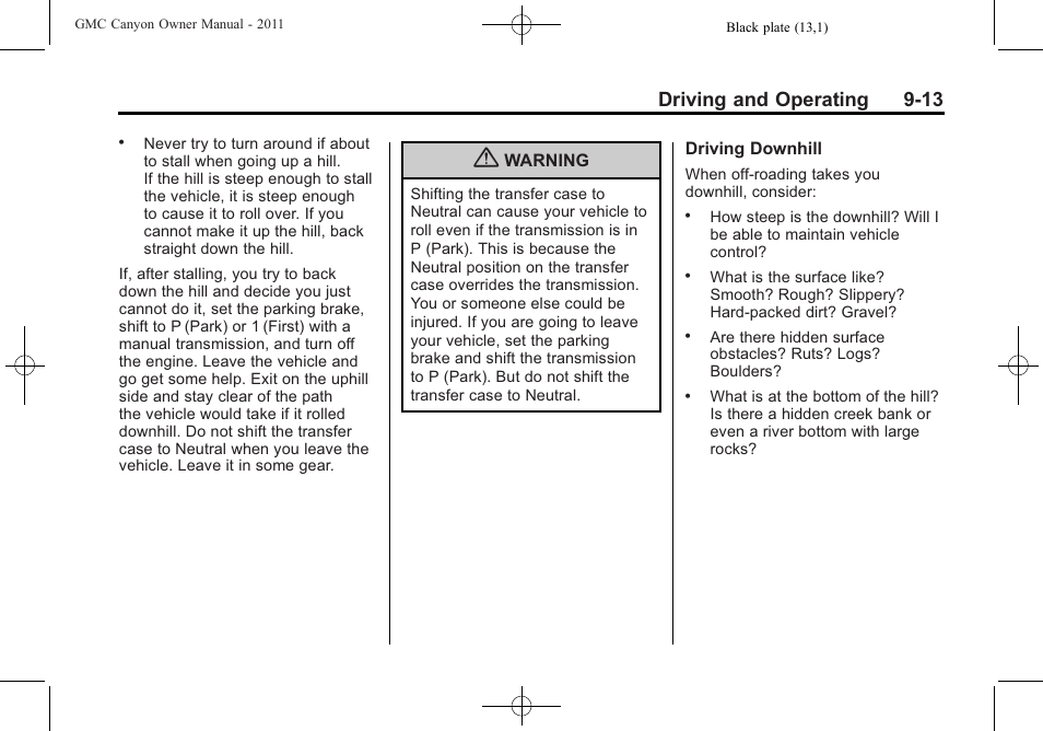 Driving and operating 9-13 | GMC 2011 Canyon User Manual | Page 195 / 406